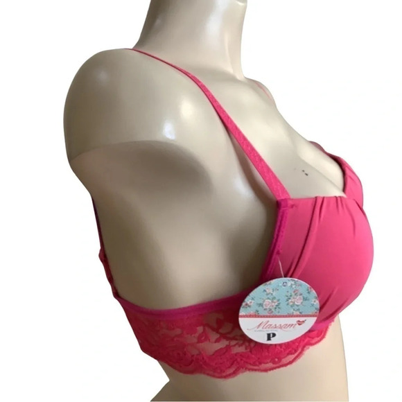Massam Fuchsia Lace Trim Padded Bra Made in Brazil New with Tags - Picture 4 of 8
